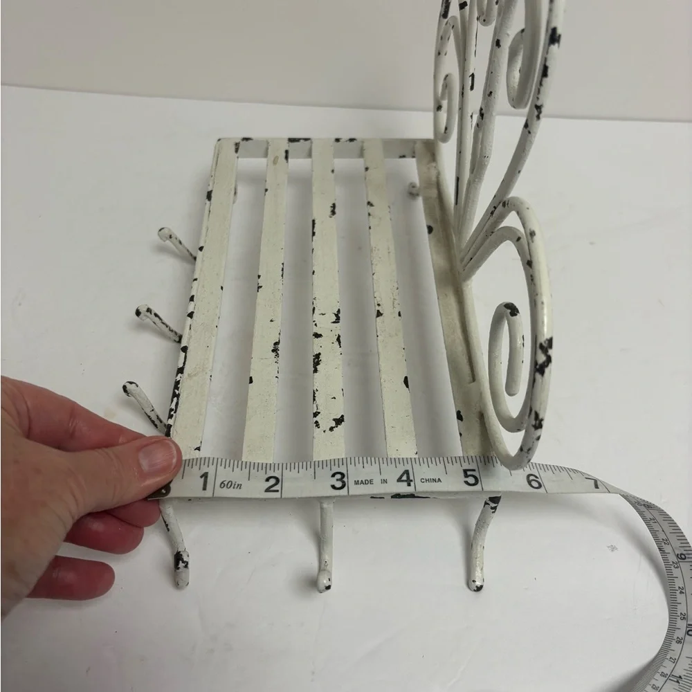 Vintage White Metal Wall Shelf With Cup Hooks